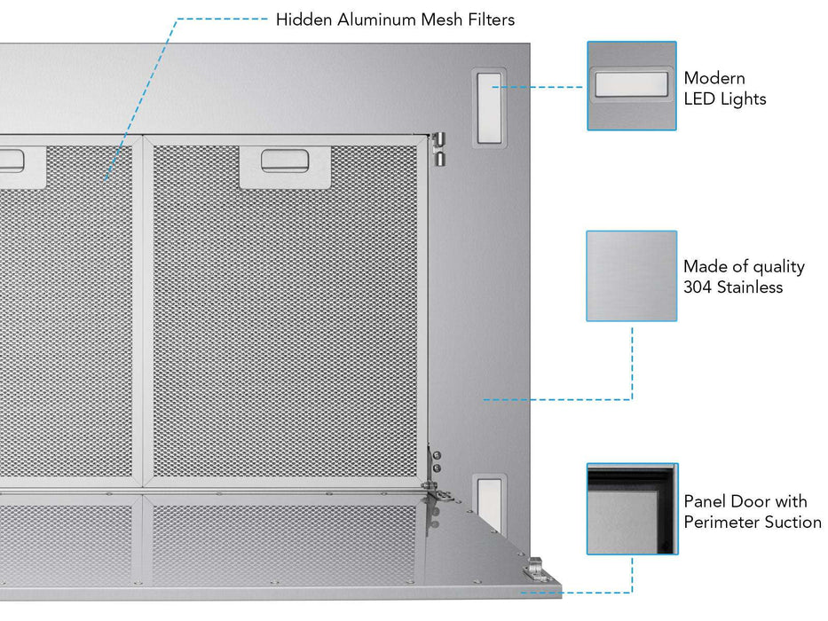 flush ceiling range hood features