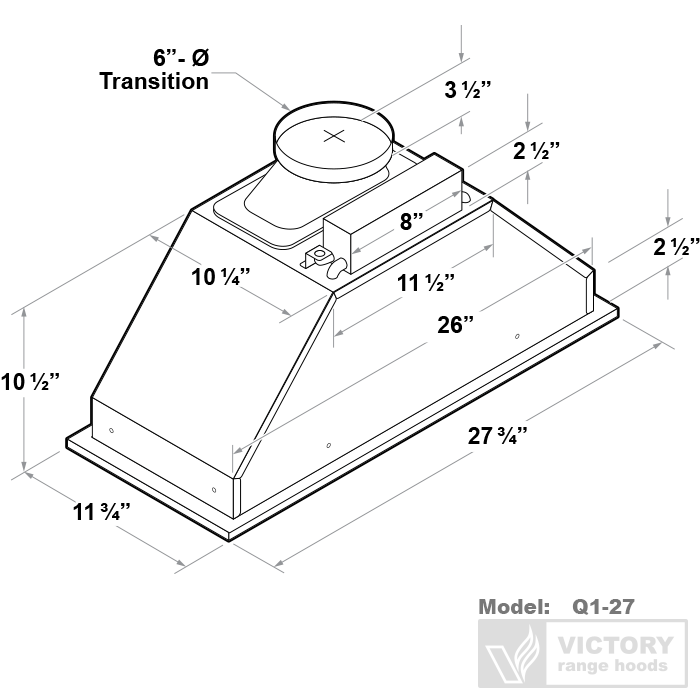 built-in range hood insert for 12" cabinet