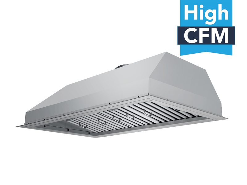 48 inch range hood insert with 900 CFM blower and 21 inch deep stainless steel design