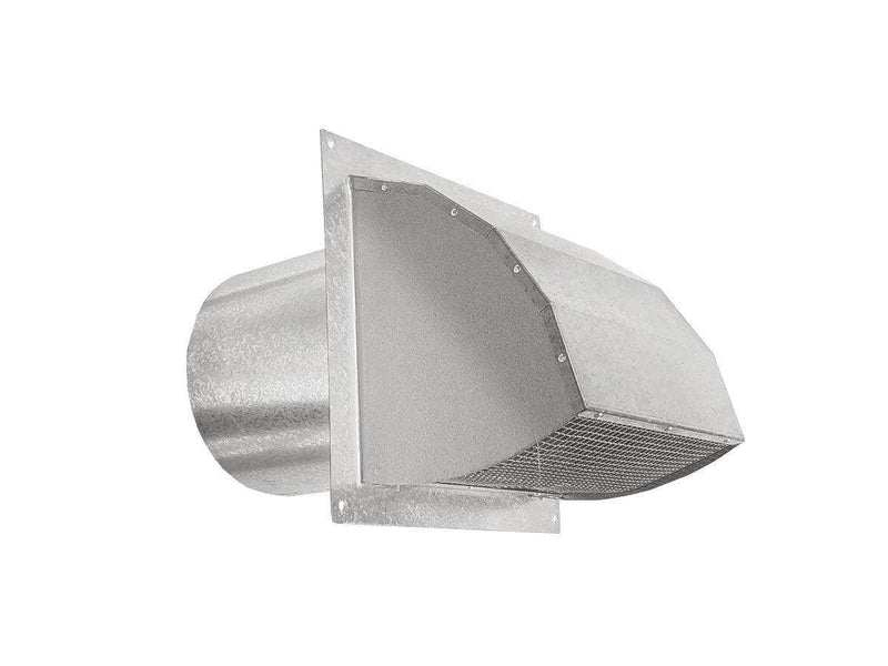 Metal wall cap for 10-inch duct made of galvanized steel with mesh screen and spring damper