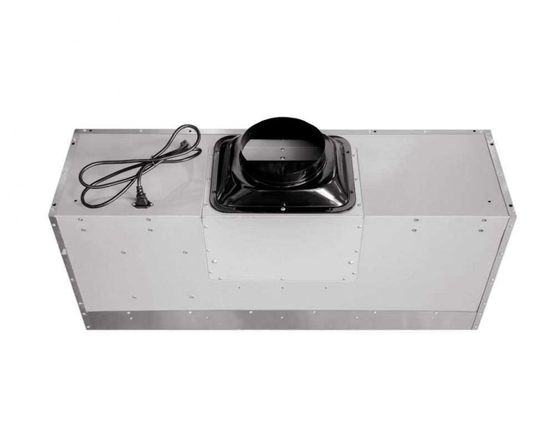 Top view of VICTORY Hurricane under cabinet range hood showing the powerful all-metal motor housing and included power cord for easy installation