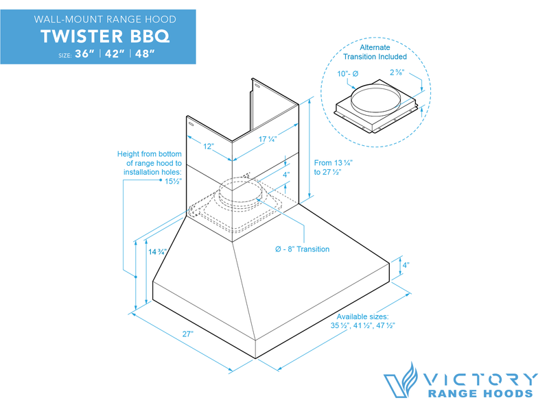 36 Inch 1200 CFM Outdoor Range Hood for Barbeques - VICTORY Twister BBQ