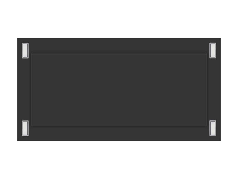 Matte black underside of a Victory Sunset ceiling range hood highlighting the wide perimeter suction panel and four integrated LED lights