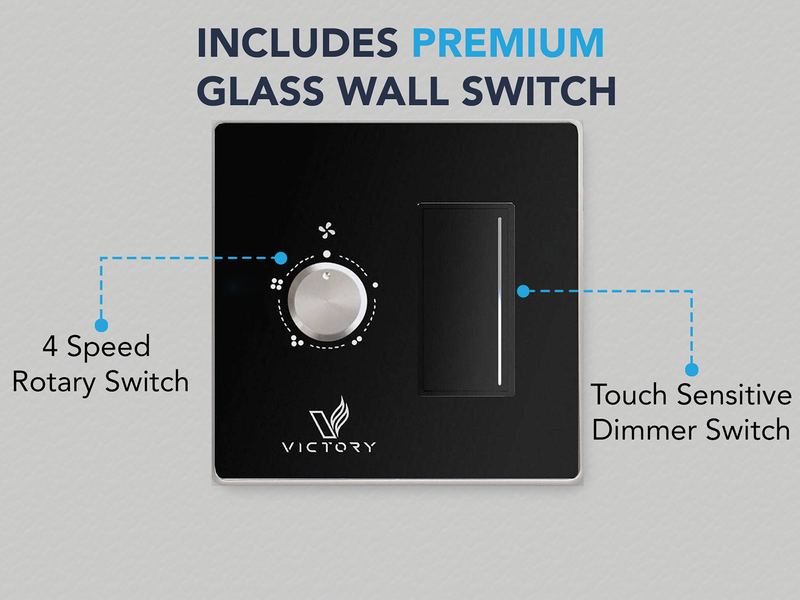 Victory Sunset black glass wall switch with 4-speed rotary knob and touch dimmer for integrated LED lighting