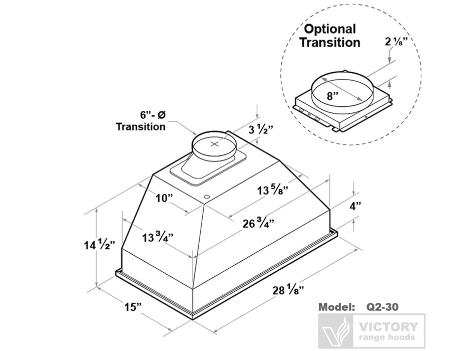 30 Inch 700 CFM Range Hood Insert  - VICTORY Q2 [2024 Model]