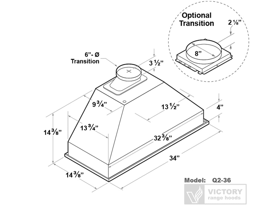 36 Inch 700 CFM Range Hood Insert - VICTORY Q2