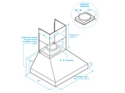 Technical dimensions diagram for the Victory BBQ hood showing the 27-inch deep capture area and 8-inch to 10-inch duct transition options