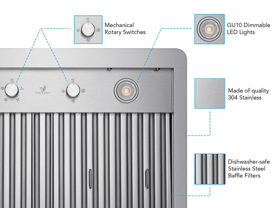 Victory Elegant 36" 600 CFM wall mounted chimney range hood
