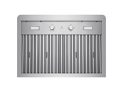Detailed underside view of the VICTORY Elegant 30 Inch Wall Mounted Range Hood controls