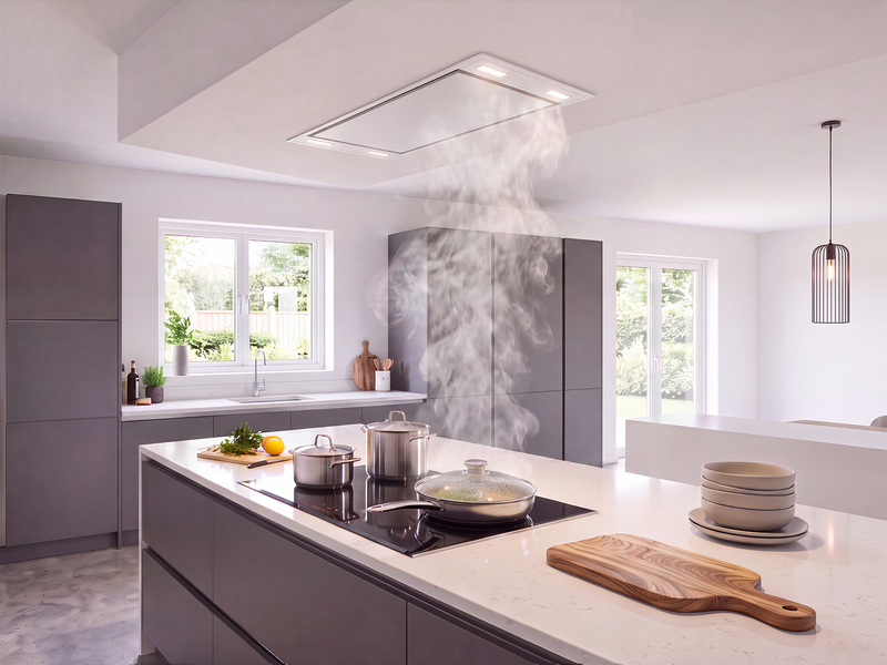 White 900 CFM Flush Ceiling Mount Range Hood  - VICTORY Horizon