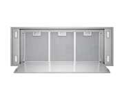 Victory Horizon ceiling hood with perimeter panel open, showing washable aluminum mesh filters for easy maintenance