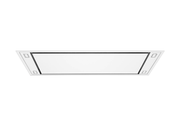 White 900 CFM Flush Ceiling Mount Range Hood in matte white featuring a perimeter suction design and four LED lights