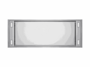 Direct bottom-up view of the Victory Horizon range hood showing four high-intensity dimmable LED lights