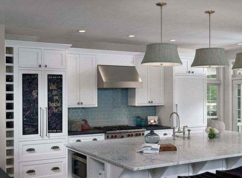 Professional kitchen installation of the 42 Inch 1200 CFM Victory Venice under-cabinet hood with white Shaker cabinets
