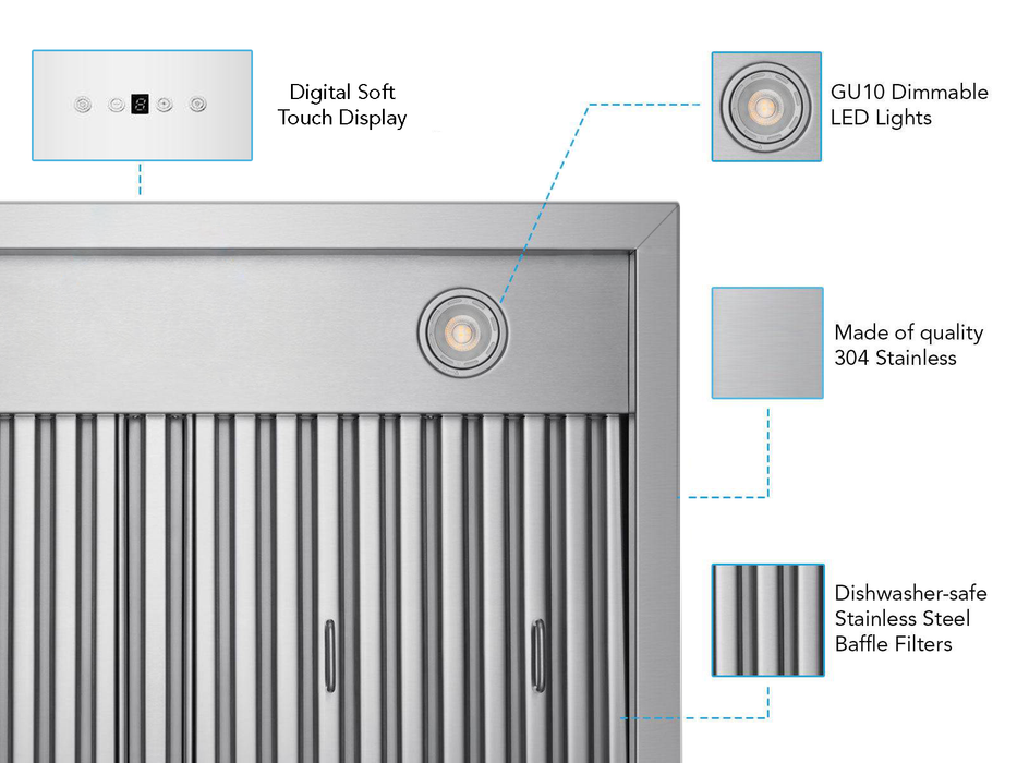 36 Inch 600 CFM Wall Mount Range Hood - VICTORY Maestro