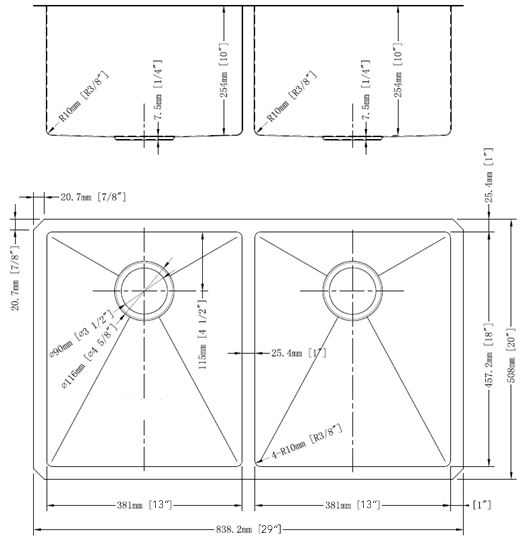 29" Double Bowl Under-Mount Sink - KS520