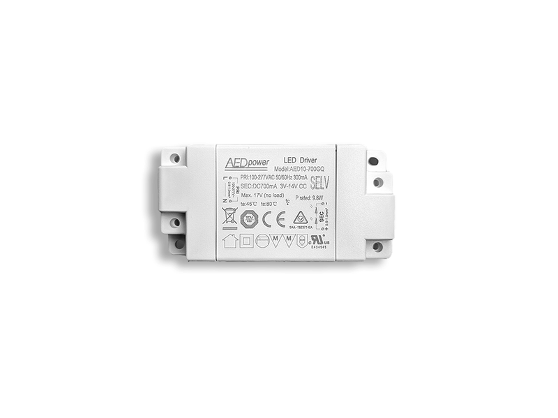LED Driver AED10-700GQ compact design with connectors and labels