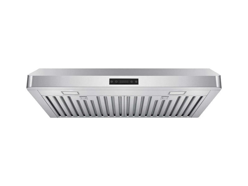 Sleek stainless steel Victory Luna under cabinet hood featuring a digital touch control panel and bright LED task lighting for a modern kitchen upgrade