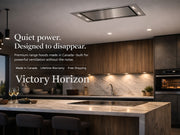 Victory Horizon flush mount ceiling hood in a modern kitchen demonstrating quiet 900 CFM Power and minimalist design