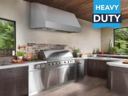 Victory Prestige BBQ range hood installed in a luxury outdoor kitchen with heavy-duty 304 stainless steel construction