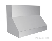 Professional outdoor BBQ range hood shown with an optional stainless steel top duct cover for a seamless finish