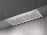 Stainless steel VICTORY Q1 range hood insert in a dark gray cabinet with dual LEDs and push-button controls