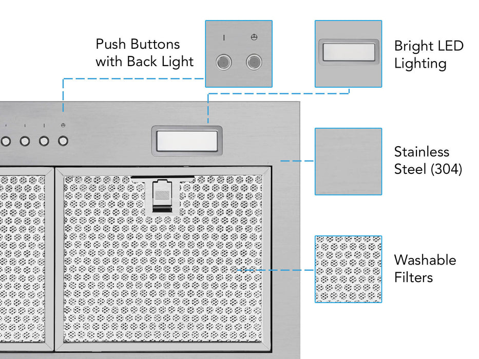 30 Inch 600 CFM Range Hood Insert - VICTORY Q1