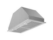 Angled view of the 30 Inch 600 CFM Range Hood Insert - VICTORY Q1 showcasing the heavy-duty 19-gauge stainless steel housing and recessed LED lights