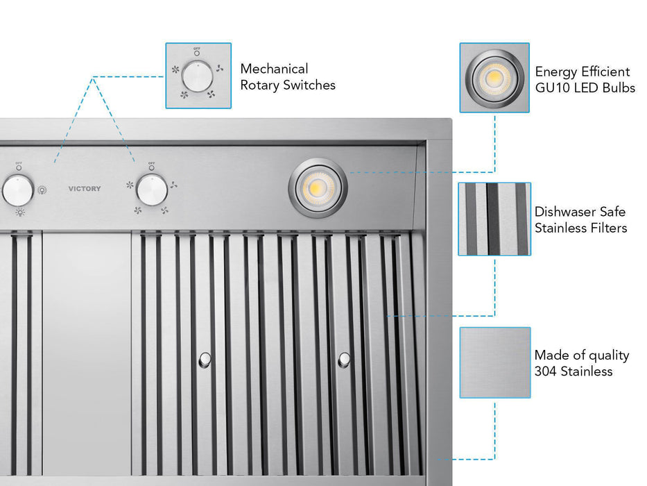 36 Inch 700 CFM Range Hood Insert - VICTORY Q2
