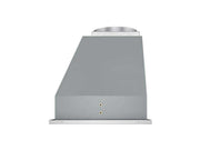Side profile of the Victory Q2 range hood insert featuring slim 19-gauge stainless steel housing and 6-inch top duct collar