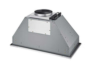 Top-angled view of the 30 Inch 700 CFM Range Hood insert showing its durable 19-gauge stainless steel housing, electrical power cord, and circular duct transition