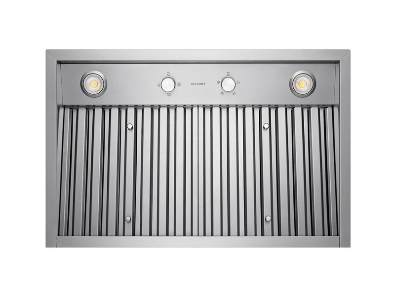 Underside view of Victory Q5 insert with hidden mechanical switches and stainless steel baffle filters