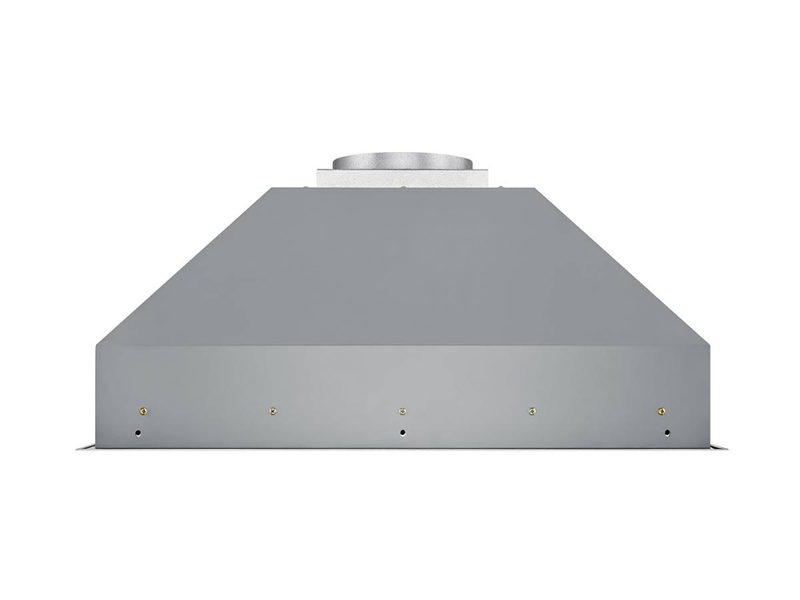 Side profile from below showing the 19-gauge stainless steel build and deep 19-inch canopy of the Victory Q5