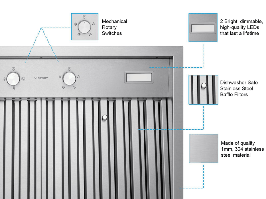 48 Inch 750 CFM Range Hood Insert  - VICTORY Q5