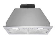 Angled view of the 21 Inch 600 CFM Range Hood Insert Victory Q6 showing stainless steel housing and top-mounted motor