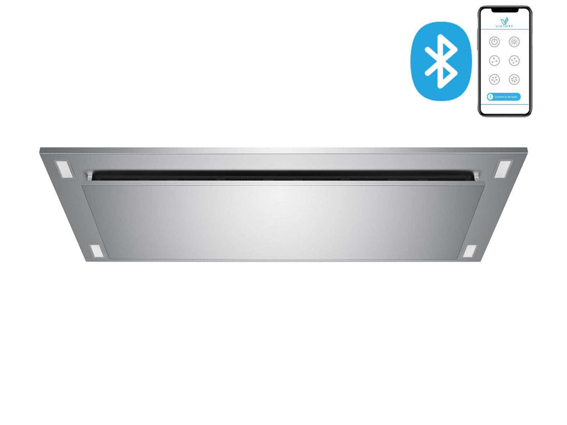 600 CFM wireless Bluetooth flush ceiling mount range hood with LED lights and powerful blower