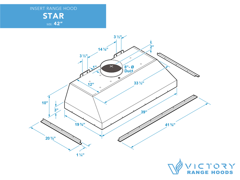 42 Inch Range Hood Insert with 1000 CFM Remote Blower - VICTORY Star