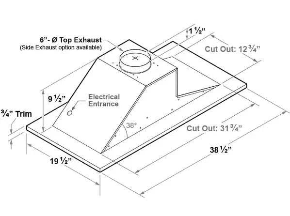 dimension diagram for ceiling hood