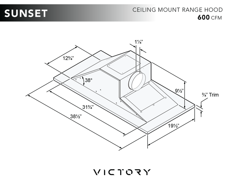 600 CFM White Flush Ceiling Mount Range Hood - VICTORY Sunset