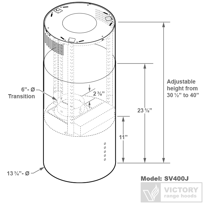 (Dented) Modern Cylinder Wall Mounted Range Hood - VICTORY SV400J-40