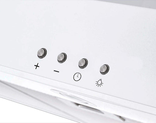 electronic push buttons on white wall mounted range hood