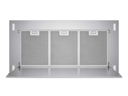 Internal view of the VICTORY Sunset with door open, showing three washable aluminum mesh filters that trap grease and smoke