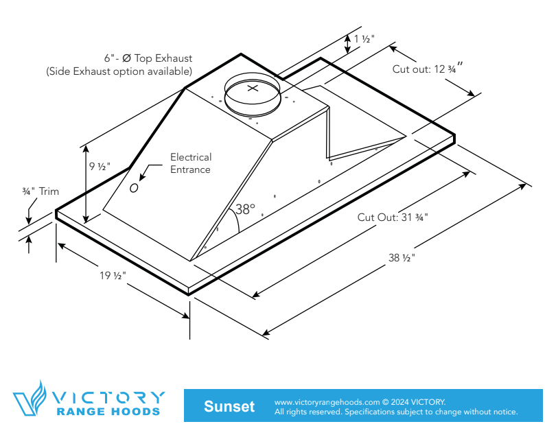 600 CFM Flush Ceiling Mount Range Hood - VICTORY Sunset