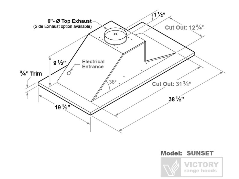 600 CFM Flush Ceiling Mount Range Hood - VICTORY Sunset