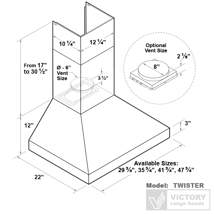 wall mount range hood 36" chimney hood