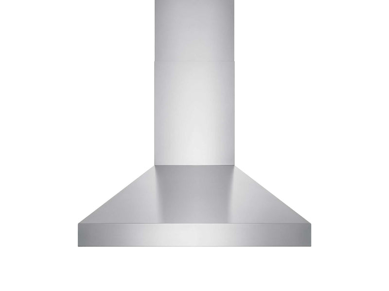 Front view of the VICTORY Twister wall mount range hood with an adjustable 304 stainless steel chimney duct cover
