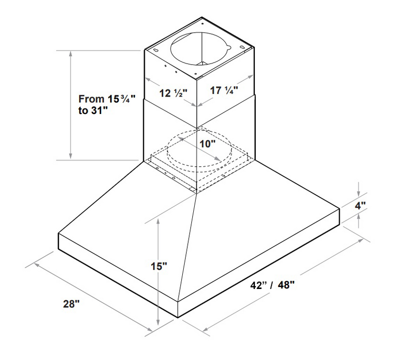 42 Inch Island Range Hood 1200 CFM - VICTORY Twister MAX Island