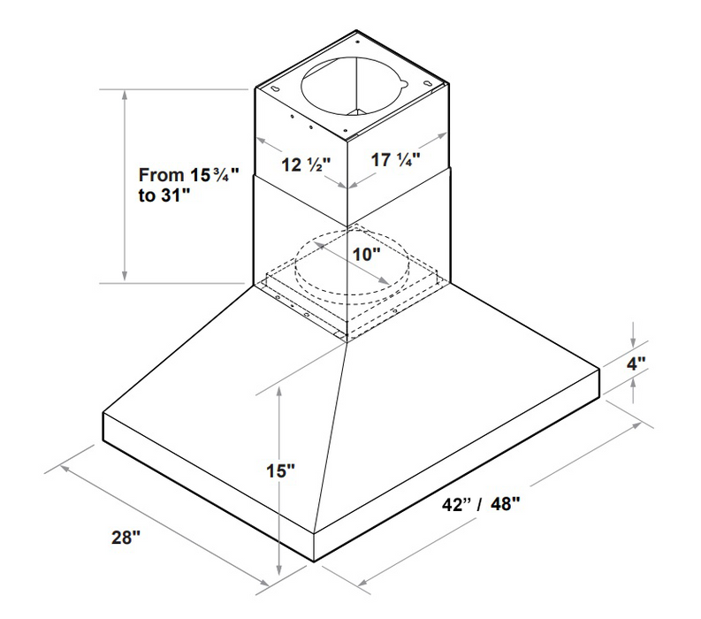 48 Inch Island Range Hood Dimensions Diagram