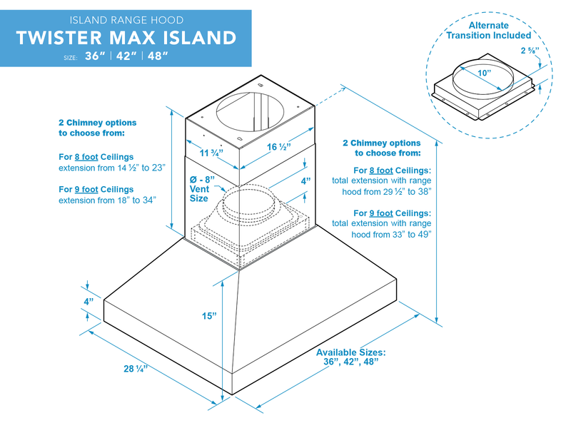 48 Inch Island Range Hood 1200 CFM - VICTORY Twister MAX Island