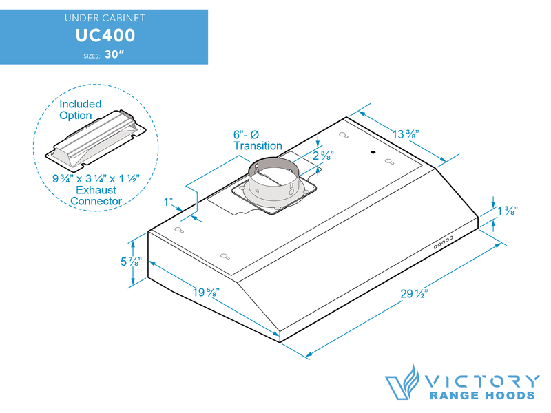 30 Inch Under Cabinet Range Hood 350 CFM - Victory UC400